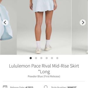 EUC Lululemon Pace Rival Mid-Rise Skirt *Long
Powder Blue Size 16 3.5” W8AE0T